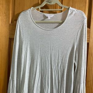 Lauren Conrad White and grey bell sleeved blouse